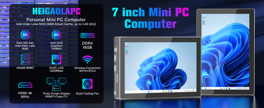 Higole F9B 7-Inch Screen Mini PC with 5000mAh Battery - Intel Celeron N100, 16GB LPDDR4, 512GB ROM, Windows 11 Pro