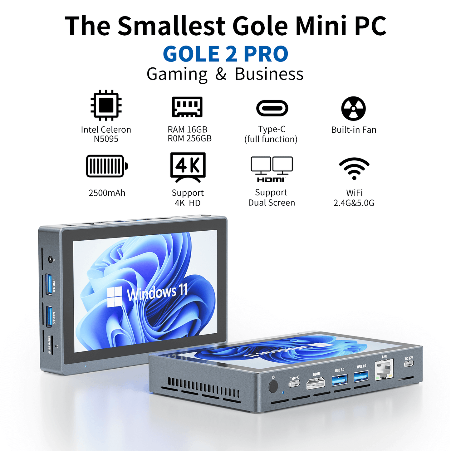 HIGOLE GOLE 2 Pro Mini PC - Windows 11 Pro, Intel Celeron N5095, 16GB LPDDR4, 512GB Rom